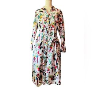 Per Una Multi-color Buttoned Tropical Bird Pattern Belted Dress Size 18